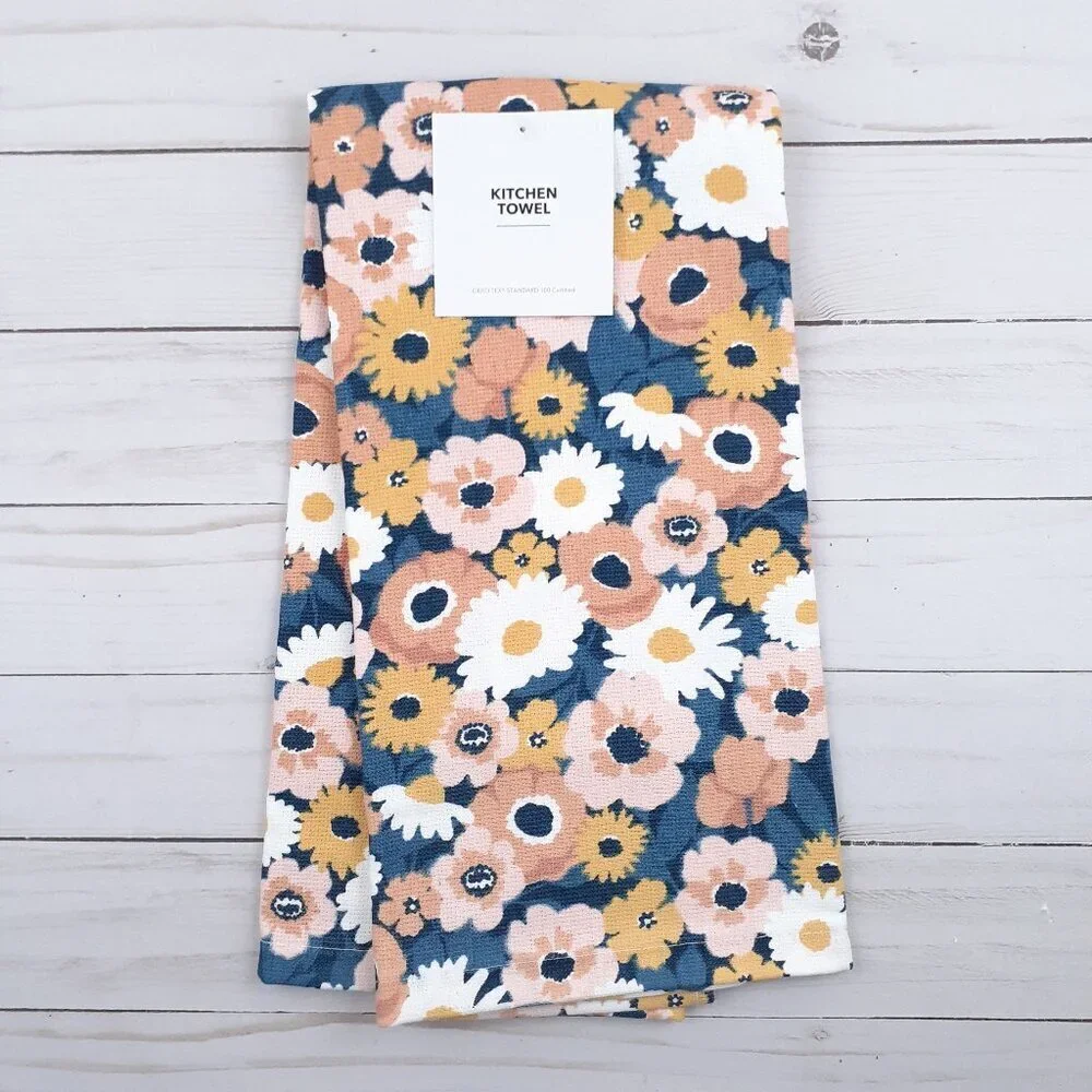Kitchen Dish Towel Field Blossoms Peach Floral Flowers Dual Purpose
